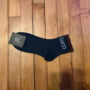 Gucci Dark Gray Men's Socks with Red and Green Accents